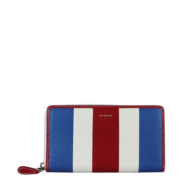 Balenciaga 443655 Multi-Color Striped Leather Zippered Wallet (209078) - Picture 1 of 10